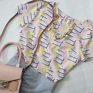 J-Crew Geometric Short Sleeve Blouse